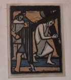 Kreuzwegbild aus der Langebrücker Kirche: Simon von Cyrene hilft Jesus das Kreuz tragen